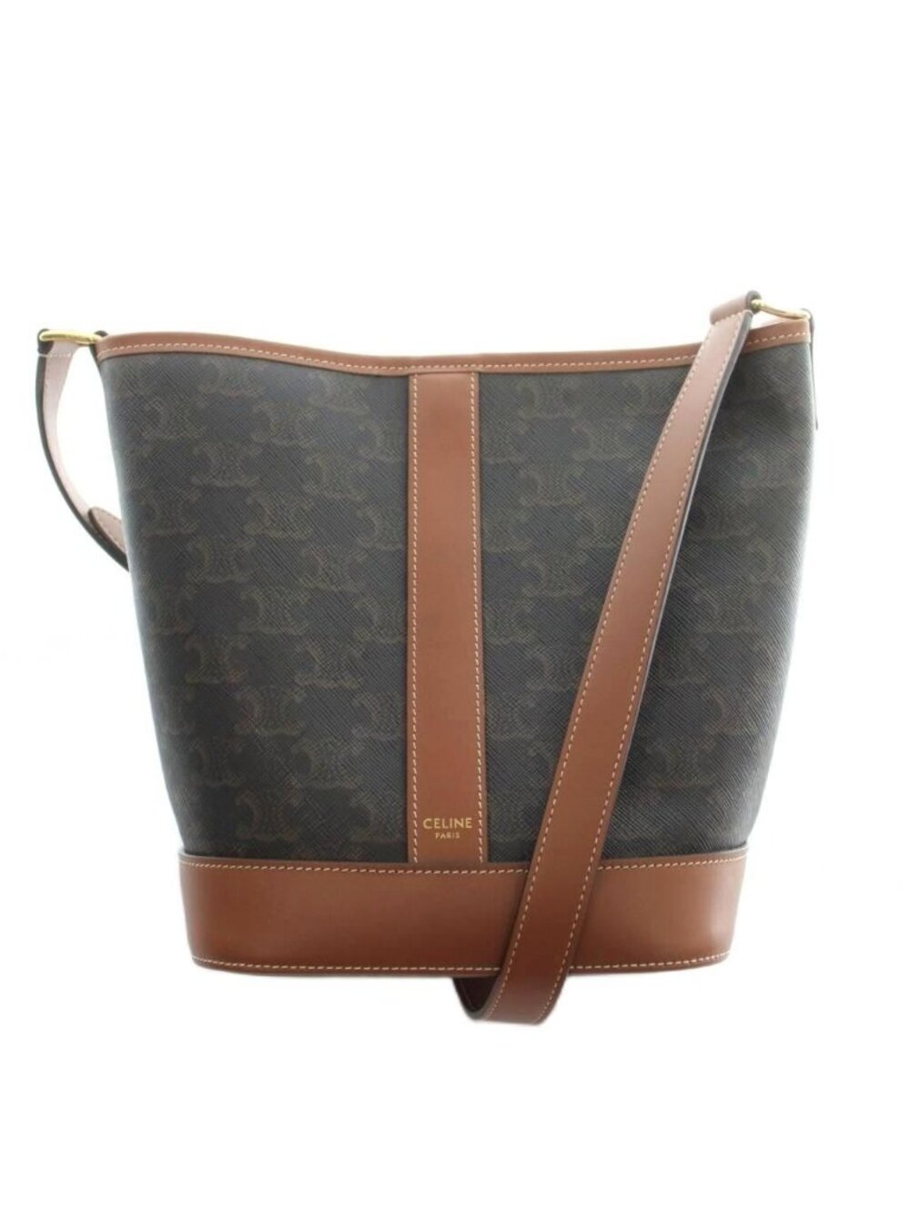 Celine Small Bucket Triomphe Canvas Calfskin Shoulder Bag Logo All Over Print